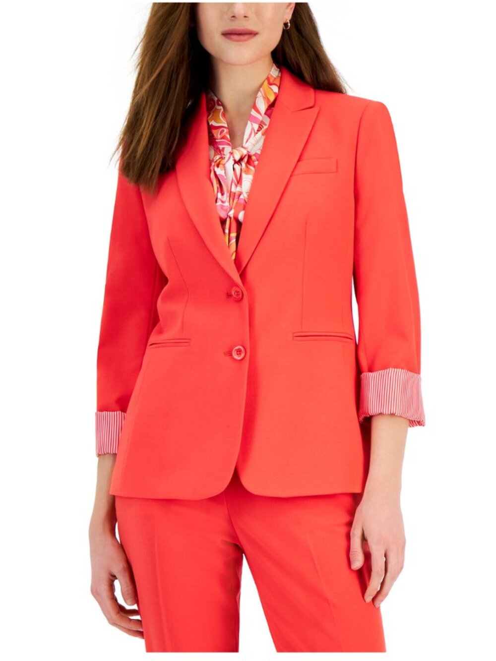 Tahari ASL Women's Bright Red Two-Button Sz 2 Blazer Suit Jacket Classic Career
